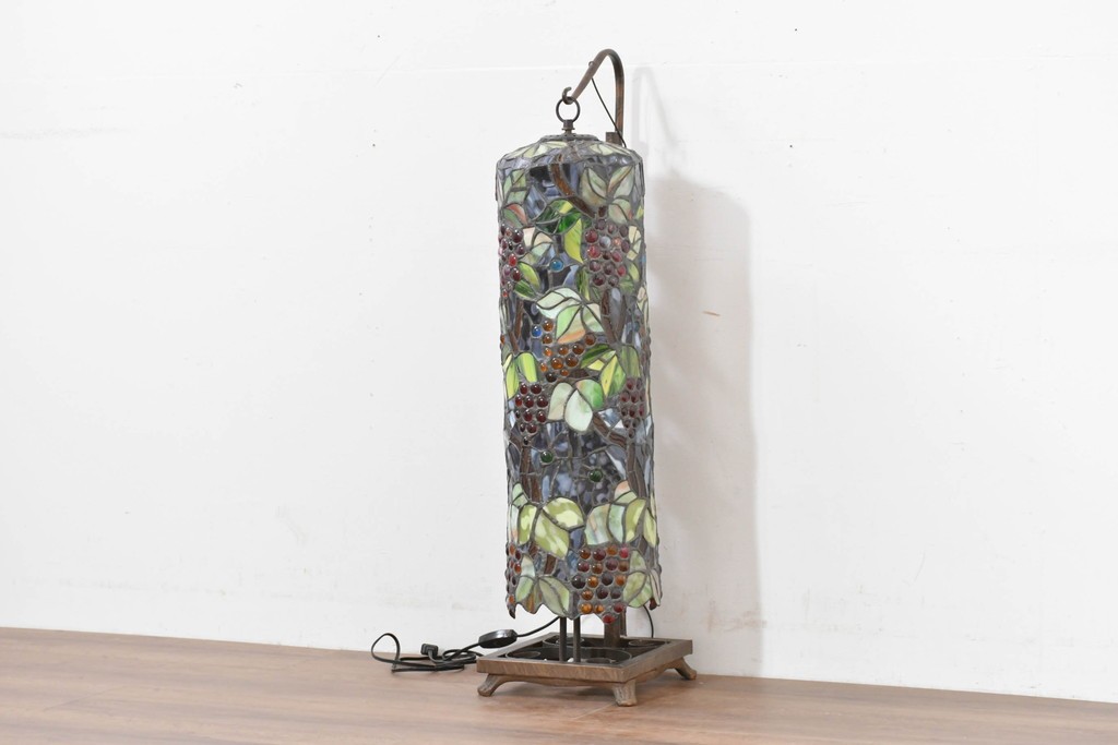 中古　葡萄モチーフのステンドグラスが美しいハンギングフロアスタンド　定価約18万円　(R-086420)