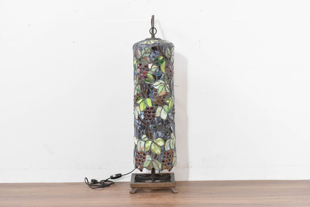中古　葡萄モチーフのステンドグラスが美しいハンギングフロアスタンド　定価約18万円　(R-086420)