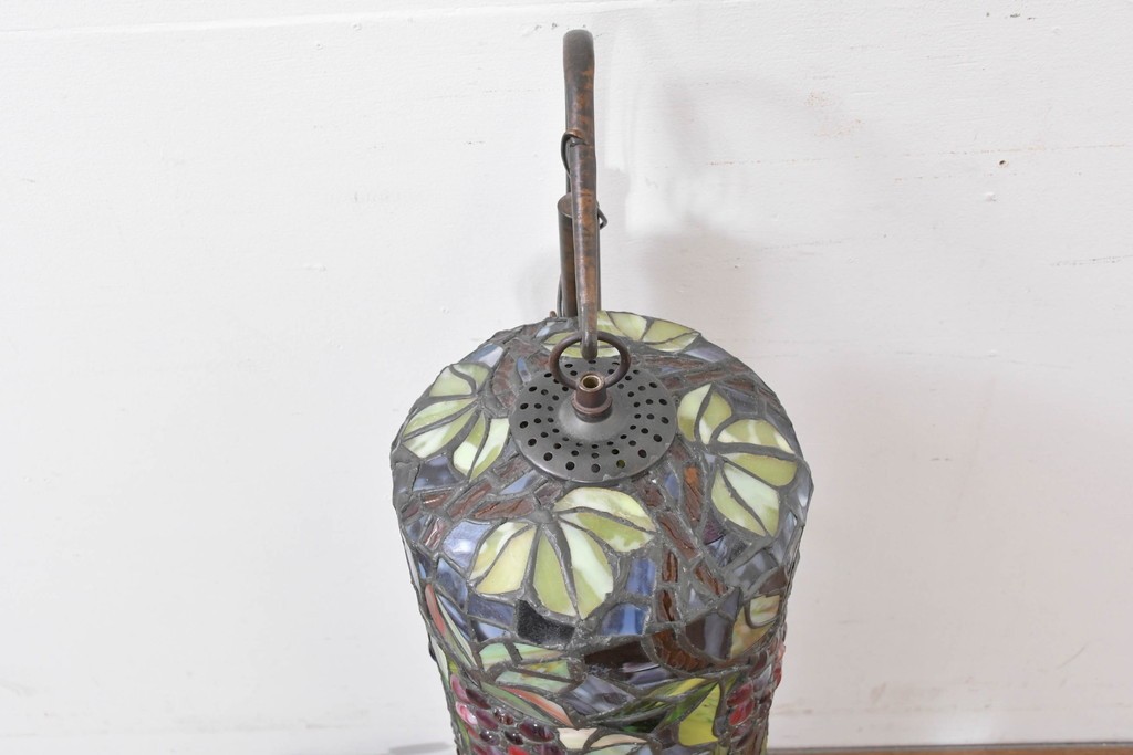 中古　葡萄モチーフのステンドグラスが美しいハンギングフロアスタンド　定価約18万円　(R-086420)