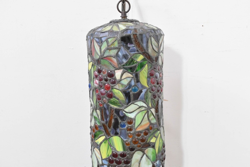 中古　葡萄モチーフのステンドグラスが美しいハンギングフロアスタンド　定価約18万円　(R-086420)