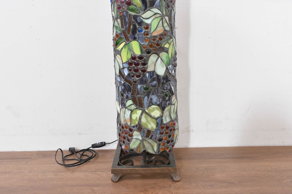 中古　葡萄モチーフのステンドグラスが美しいハンギングフロアスタンド　定価約18万円　(R-086420)