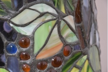 中古　葡萄モチーフのステンドグラスが美しいハンギングフロアスタンド　定価約18万円　(R-086420)