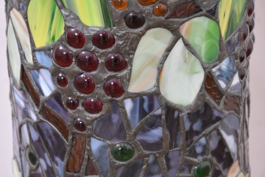 中古　葡萄モチーフのステンドグラスが美しいハンギングフロアスタンド　定価約18万円　(R-086420)