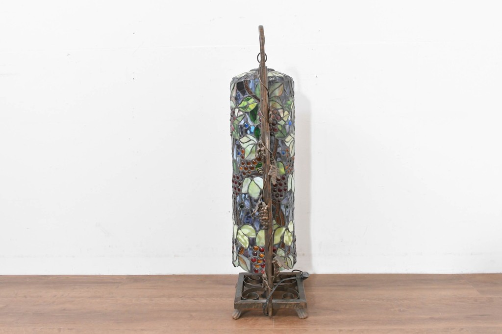 中古　葡萄モチーフのステンドグラスが美しいハンギングフロアスタンド　定価約18万円　(R-086420)