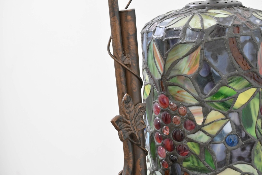 中古　葡萄モチーフのステンドグラスが美しいハンギングフロアスタンド　定価約18万円　(R-086420)