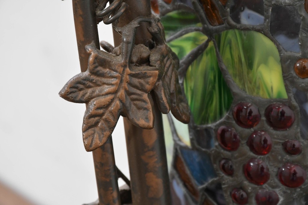 中古　葡萄モチーフのステンドグラスが美しいハンギングフロアスタンド　定価約18万円　(R-086420)