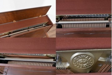 中古　美品　KAWAI(河合楽器製作所)　C-113N　樺材　曲線的な脚部と装飾が上品なアップライトピアノとスツールのセット　(R-086421)