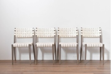 中古　arflex(アルフレックス)　TINA 10(ティナ)　白革テープを編み込んだアームレスチェア4脚セット　定価(4脚合計)約85万3千円　(R-086424)