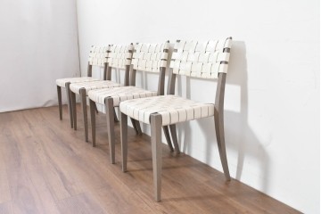 中古　arflex(アルフレックス)　TINA 10(ティナ)　白革テープを編み込んだアームレスチェア4脚セット　定価(4脚合計)約85万3千円　(R-086424)