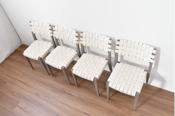 中古　arflex(アルフレックス)　TINA 10(ティナ)　白革テープを編み込んだアームレスチェア4脚セット　定価(4脚合計)約85万3千円　(R-086424)