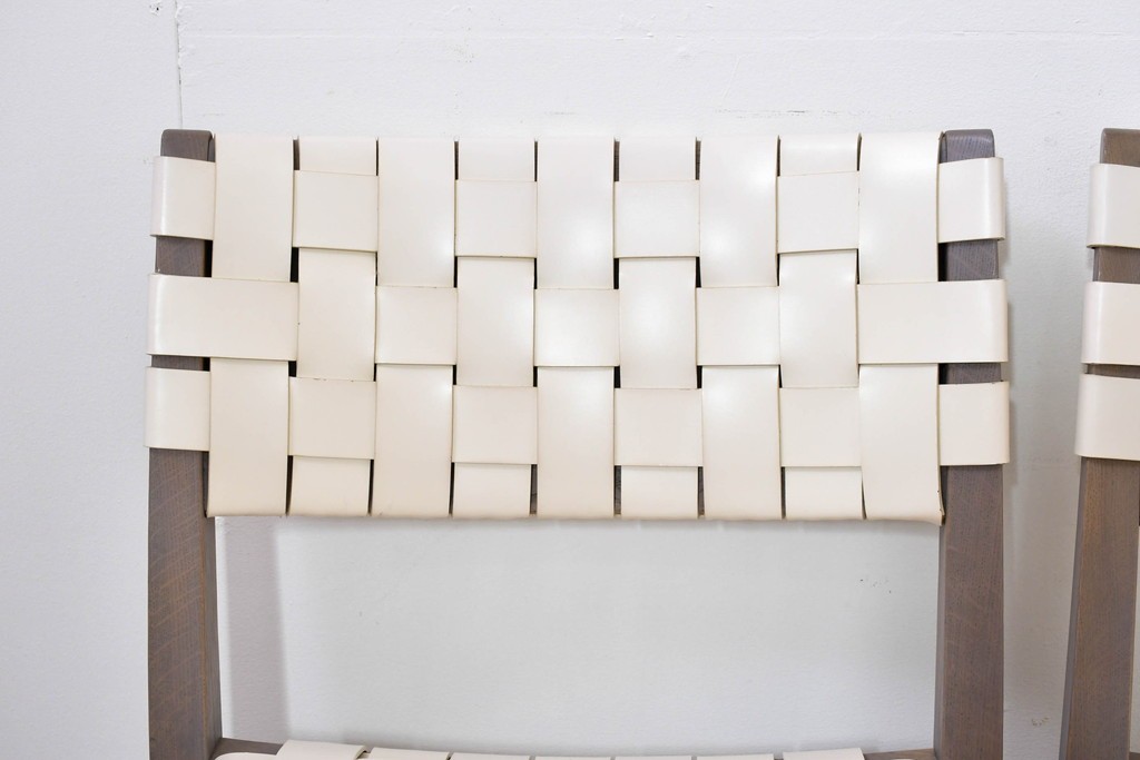 中古　arflex(アルフレックス)　TINA 10(ティナ)　白革テープを編み込んだアームレスチェア4脚セット　定価(4脚合計)約85万3千円　(R-086424)