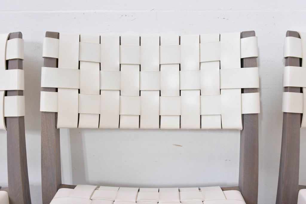 中古　arflex(アルフレックス)　TINA 10(ティナ)　白革テープを編み込んだアームレスチェア4脚セット　定価(4脚合計)約85万3千円　(R-086424)