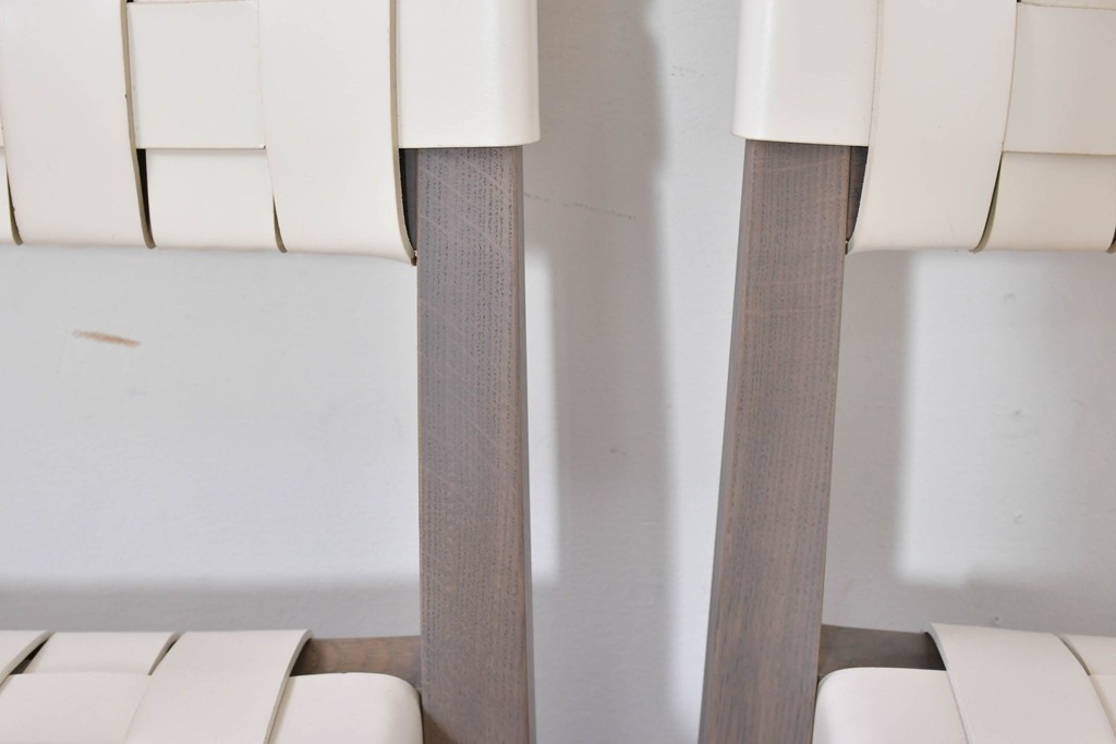 中古　arflex(アルフレックス)　TINA 10(ティナ)　白革テープを編み込んだアームレスチェア4脚セット　定価(4脚合計)約85万3千円　(R-086424)