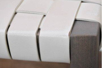 中古　arflex(アルフレックス)　TINA 10(ティナ)　白革テープを編み込んだアームレスチェア4脚セット　定価(4脚合計)約85万3千円　(R-086424)