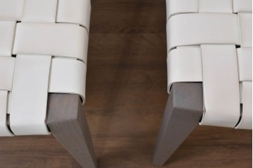 中古　arflex(アルフレックス)　TINA 10(ティナ)　白革テープを編み込んだアームレスチェア4脚セット　定価(4脚合計)約85万3千円　(R-086424)