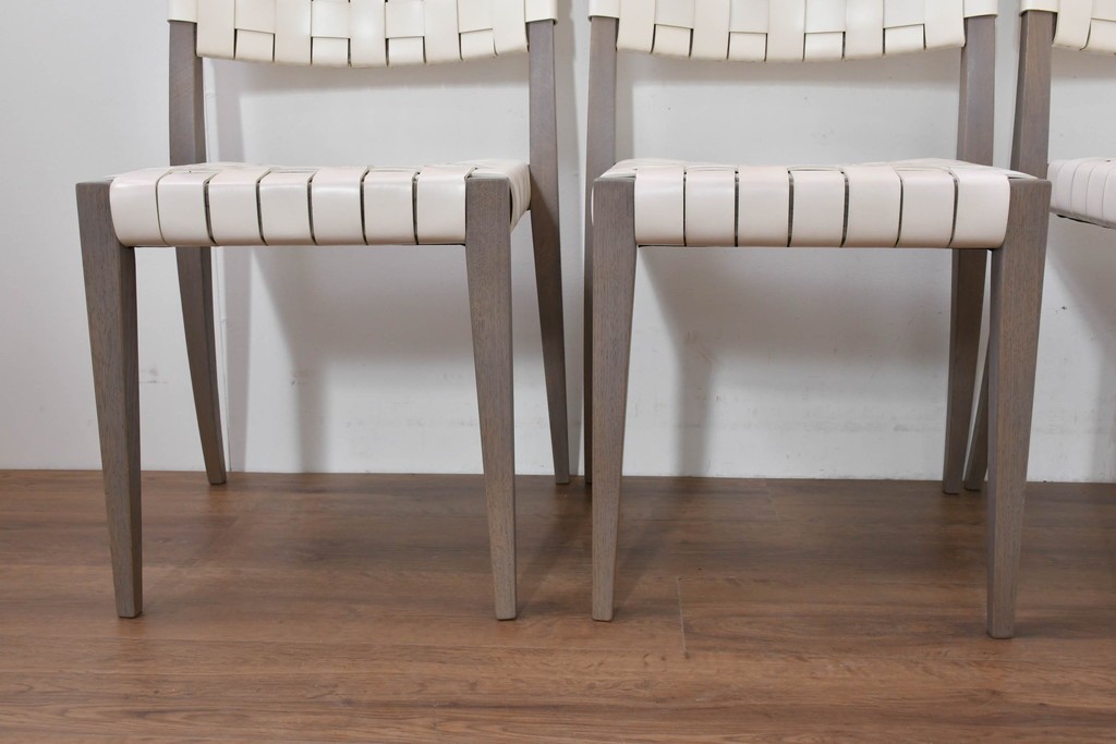 中古　arflex(アルフレックス)　TINA 10(ティナ)　白革テープを編み込んだアームレスチェア4脚セット　定価(4脚合計)約85万3千円　(R-086424)