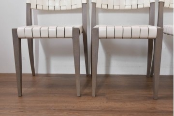 中古　arflex(アルフレックス)　TINA 10(ティナ)　白革テープを編み込んだアームレスチェア4脚セット　定価(4脚合計)約85万3千円　(R-086424)