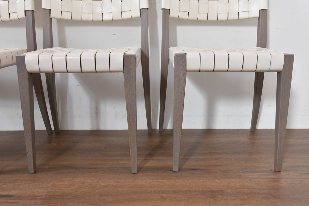 中古　arflex(アルフレックス)　TINA 10(ティナ)　白革テープを編み込んだアームレスチェア4脚セット　定価(4脚合計)約85万3千円　(R-086424)