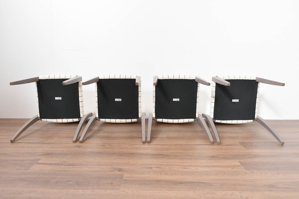 中古　arflex(アルフレックス)　TINA 10(ティナ)　白革テープを編み込んだアームレスチェア4脚セット　定価(4脚合計)約85万3千円　(R-086424)