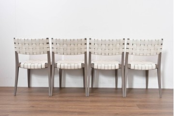 中古　arflex(アルフレックス)　TINA 10(ティナ)　白革テープを編み込んだアームレスチェア4脚セット　定価(4脚合計)約85万3千円　(R-086424)