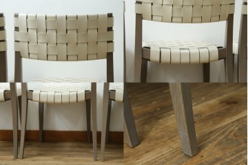 中古　arflex(アルフレックス)　TINA 10(ティナ)　白革テープを編み込んだアームレスチェア4脚セット　定価(4脚合計)約85万3千円　(R-086424)