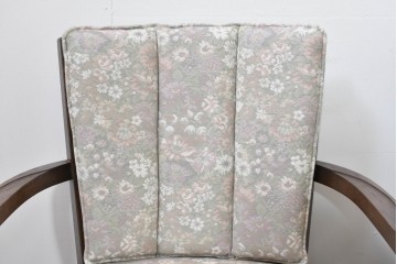 中古　職人手作り品　ノックオンウッド(knockonwood)　ナラ材　花柄ファブリックが上品なアームチェア4脚セット　定価(4脚合計)約60万円　(R-086429)