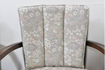 中古　職人手作り品　ノックオンウッド(knockonwood)　ナラ材　花柄ファブリックが上品なアームチェア4脚セット　定価(4脚合計)約60万円　(R-086429)