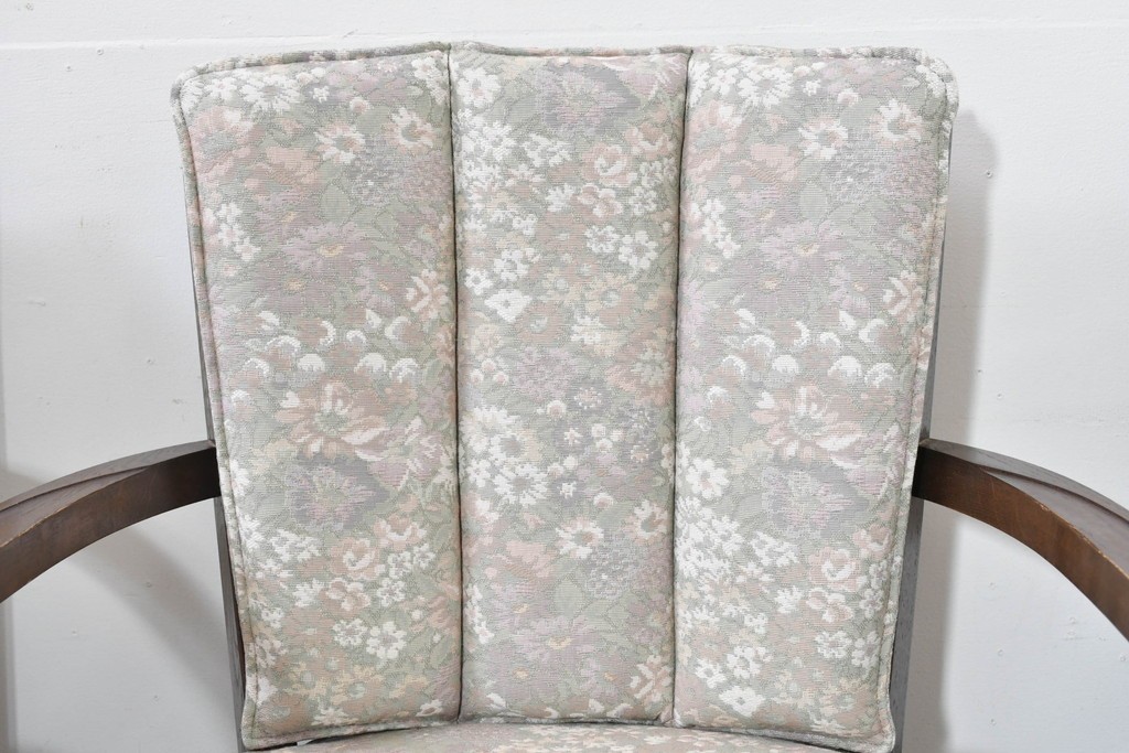 中古　職人手作り品　ノックオンウッド(knockonwood)　ナラ材　花柄ファブリックが上品なアームチェア4脚セット　定価(4脚合計)約60万円　(R-086429)