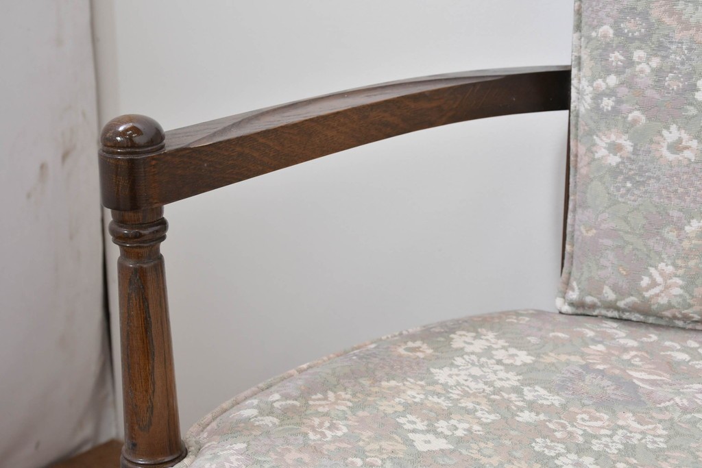 中古　職人手作り品　ノックオンウッド(knockonwood)　ナラ材　花柄ファブリックが上品なアームチェア4脚セット　定価(4脚合計)約60万円　(R-086429)