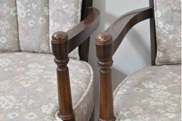 中古　職人手作り品　ノックオンウッド(knockonwood)　ナラ材　花柄ファブリックが上品なアームチェア4脚セット　定価(4脚合計)約60万円　(R-086429)