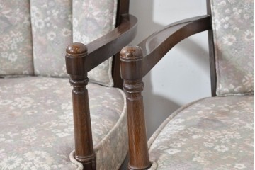 中古　職人手作り品　ノックオンウッド(knockonwood)　ナラ材　花柄ファブリックが上品なアームチェア4脚セット　定価(4脚合計)約60万円　(R-086429)