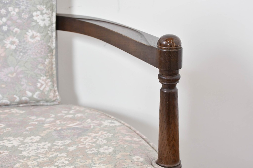 中古　職人手作り品　ノックオンウッド(knockonwood)　ナラ材　花柄ファブリックが上品なアームチェア4脚セット　定価(4脚合計)約60万円　(R-086429)