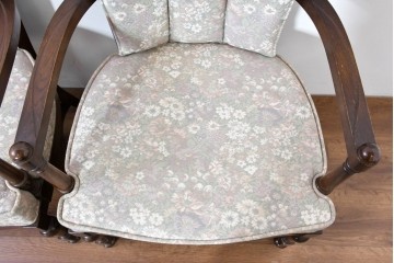 中古　職人手作り品　ノックオンウッド(knockonwood)　ナラ材　花柄ファブリックが上品なアームチェア4脚セット　定価(4脚合計)約60万円　(R-086429)