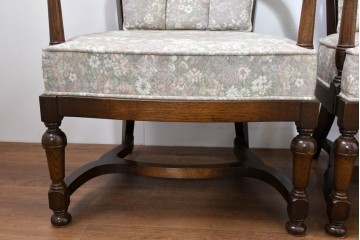 中古　職人手作り品　ノックオンウッド(knockonwood)　ナラ材　花柄ファブリックが上品なアームチェア4脚セット　定価(4脚合計)約60万円　(R-086429)