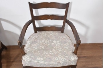 中古　職人手作り品　ノックオンウッド(knockonwood)　ナラ材　花柄ファブリックが上品なアームチェア4脚セット　定価(4脚合計)約60万円　(R-086429)