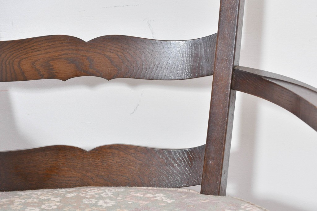 中古　職人手作り品　ノックオンウッド(knockonwood)　ナラ材　花柄ファブリックが上品なアームチェア4脚セット　定価(4脚合計)約60万円　(R-086429)