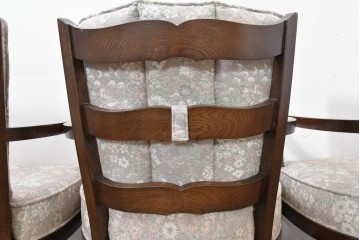 中古　職人手作り品　ノックオンウッド(knockonwood)　ナラ材　花柄ファブリックが上品なアームチェア4脚セット　定価(4脚合計)約60万円　(R-086429)