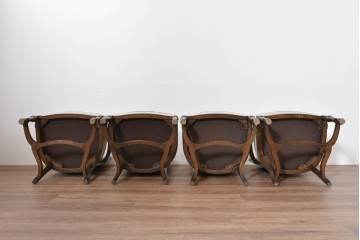 中古　職人手作り品　ノックオンウッド(knockonwood)　ナラ材　花柄ファブリックが上品なアームチェア4脚セット　定価(4脚合計)約60万円　(R-086429)