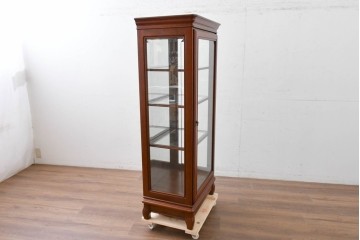 中古　希少な廃番品　maruni(マルニ木工)　ミラーバック×照明付きの縦型キュリオケース　※脚カットあり　(R-086434)
