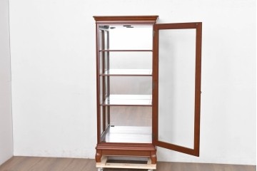 中古　希少な廃番品　maruni(マルニ木工)　ミラーバック×照明付きの縦型キュリオケース　※脚カットあり　(R-086434)