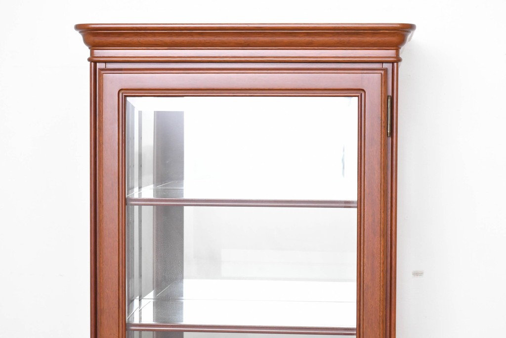 中古　希少な廃番品　maruni(マルニ木工)　ミラーバック×照明付きの縦型キュリオケース　※脚カットあり　(R-086434)