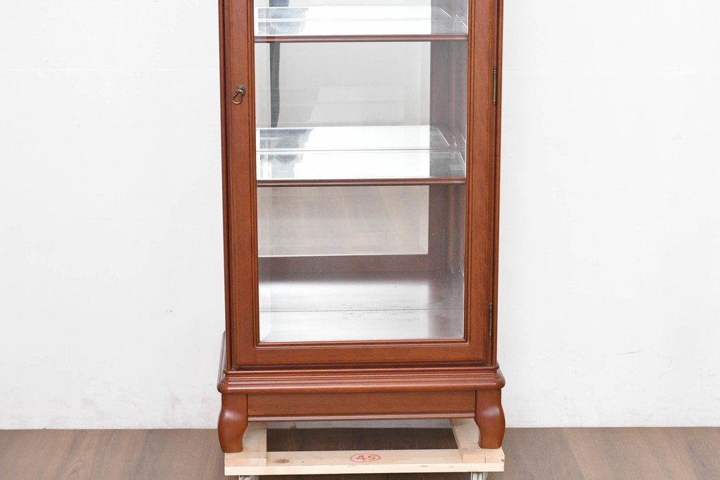 中古　希少な廃番品　maruni(マルニ木工)　ミラーバック×照明付きの縦型キュリオケース　※脚カットあり　(R-086434)