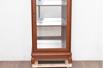 中古　希少な廃番品　maruni(マルニ木工)　ミラーバック×照明付きの縦型キュリオケース　※脚カットあり　(R-086434)