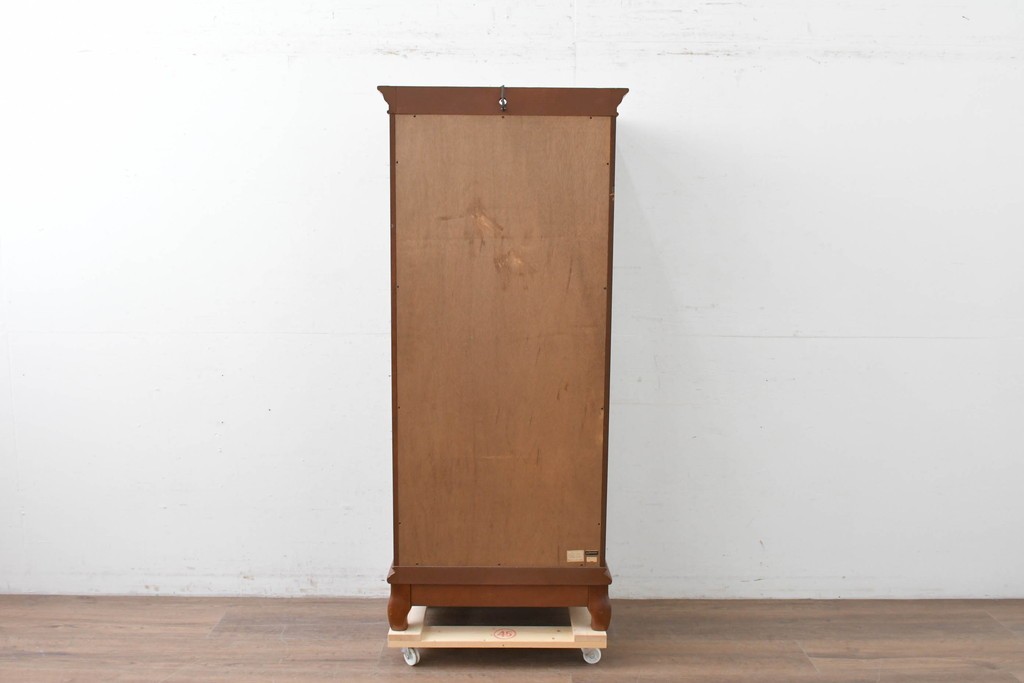 中古　希少な廃番品　maruni(マルニ木工)　ミラーバック×照明付きの縦型キュリオケース　※脚カットあり　(R-086434)