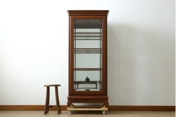 中古　希少な廃番品　maruni(マルニ木工)　ミラーバック×照明付きの縦型キュリオケース　※脚カット有り　(R-086434)