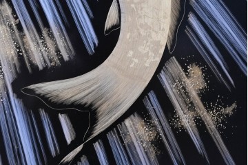 中古　在銘　輪島塗　蒔絵で鯉の滝登りを描いた衝立て　定価約150万円　(R-086435)