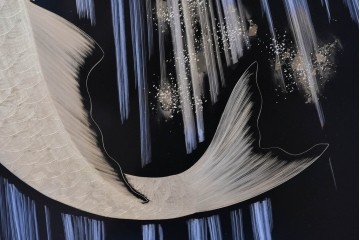 中古　在銘　輪島塗　蒔絵で鯉の滝登りを描いた衝立て　定価約150万円　(R-086435)