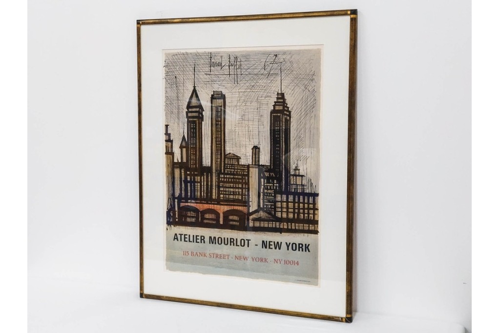 真作　1967年　ベルナール・ビュッフェ(Bernard Buffet)　「ニューヨーク」　都市景観を描いたリトグラフポスター　(R-086436)