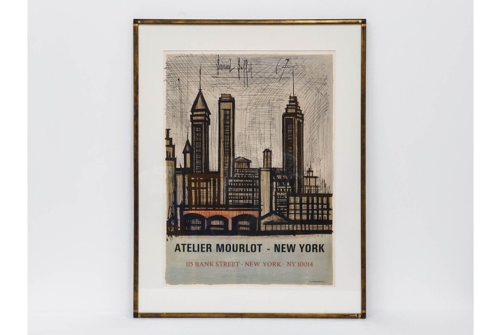 真作　1967年　ベルナール・ビュッフェ(Bernard Buffet)　「ニューヨーク」　都市景観を描いたリトグラフポスター　(R-086436)