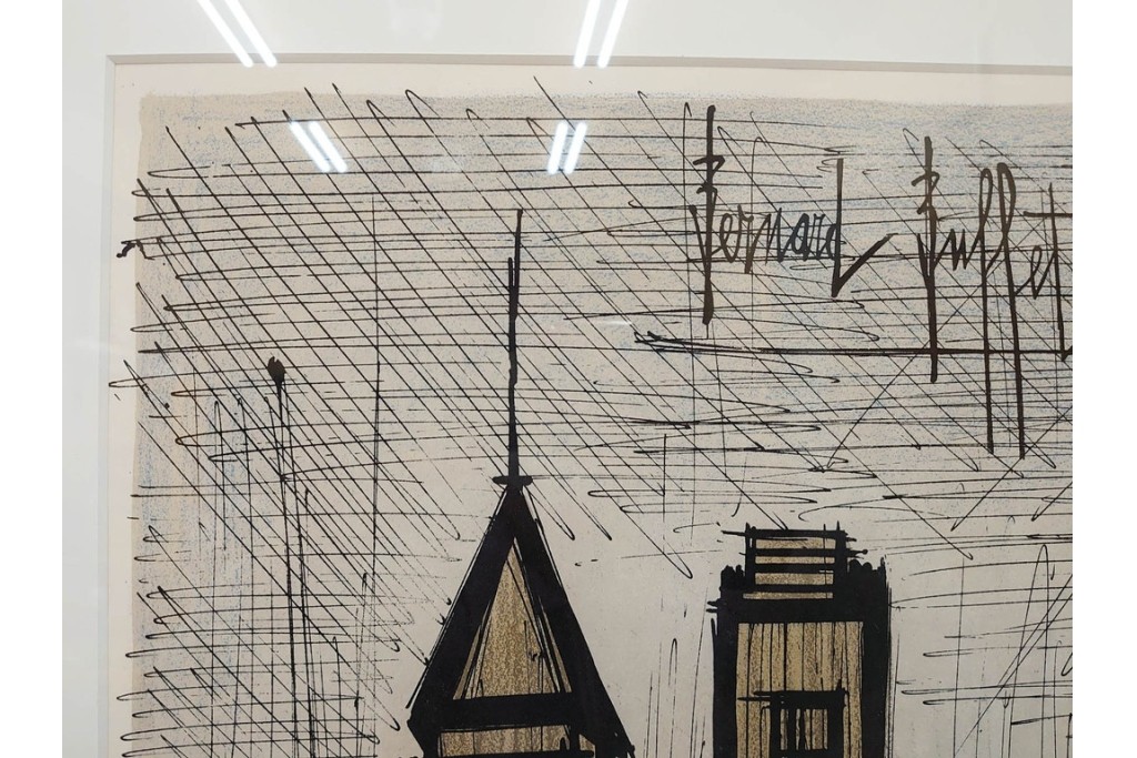 真作　1967年　ベルナール・ビュッフェ(Bernard Buffet)　「ニューヨーク」　都市景観を描いたリトグラフポスター　(R-086436)